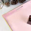 Pink Decorative Tray, Square Serving Tray with Handles, Plastic Coffee Table Tray for Ottoman, Living Room, Kitchen Tabletop, 13"x13"x1.6" by CozyNest Decor