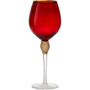 Large Diamond Wine Glasses, 10" H Gold Rim Rhinestone (4, Red)