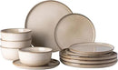 GBHOME Ceramic Dinnerware Sets for 4, 12 Pieces Stoneware Plates and Bowls Sets, Scratch Resistant Dishes, Dishwasher & Microwave Safe, Reactive Glaze-Cappuccino by CozyNest Decor