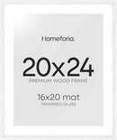 Homeforia 20x24 White Picture Frame, High End Oak 20x24 White Wood Frame with Mat 16x20 Photo, 20 x 24 Wooden Poster Frames Matted to 16 by 20, 24x20 Hanging Frames, Tempered Glass, Wall Kit, Set of 1 by CozyNest Decor