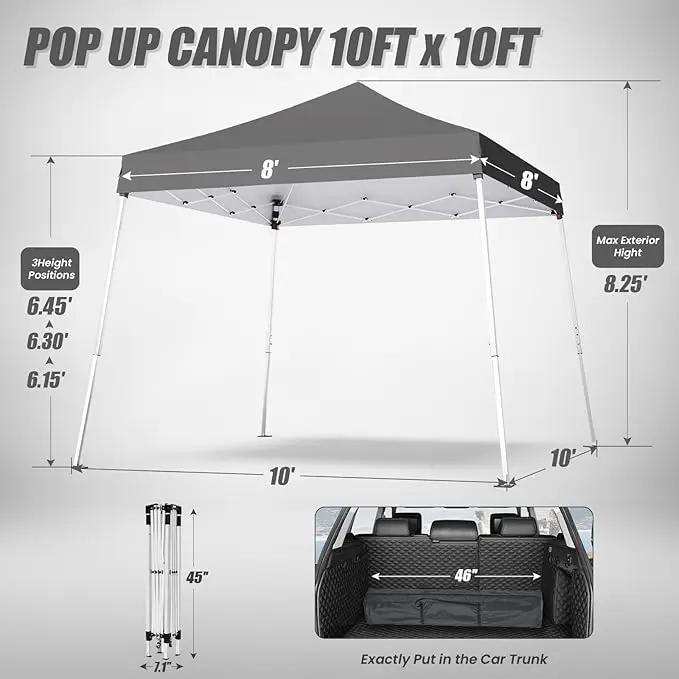10x10 Pop Up Canopy, 300D Silver Coated Grey Fabric Outdoor Gazebo, Beach Tent Slant Legs with Storage Bag,Easy Up Sun Shade Shelter Tents with 8x8 Top Cover for Patio,Party, photo 2 of 9