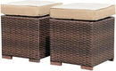Patiorama 2 Pieces Assembled Outdoor Patio Ottoman, Indoor Outdoor All-Weather Dark Brown Wicker Rattan Outdoor Footstool Footrest Seat with Beige Cushions, No Assembly Required by CozyNest Decor