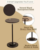 Masupu Drink Table, Round Side Table for Small Spaces, Pedestal Side Table, Small End Table with Metal Base, for Living Room, Bedroom, Bathroom, Black by CozyNest Decor