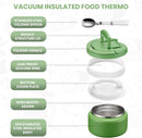 Soup Thermo for Hot Food Kids 13.5oz Lunch Containers with Buckle Lid Wide Mouth Hot Food Jar Vacuum Insulated Stainless Steel Bento Box Leakproof with Spoon(Green) by TinyTreasures Baby Boutique