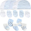 Newborn Baby Boy Girl Caps Mittens Socks Set Cotton Baby Essentials Accessories (Hats+Gloves+Socks) by TinyTreasures Baby Boutique