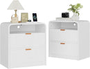 FURSUN 24" Fluted Nightstand Set of 2 with Charging Station, Wooden End Table with 2 Drawers Storage, Curved Profile Design, Modern Bedside Cabinet for Bedroom Living Room, White by CozyNest Decor