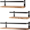 Floating Shelves Rustic Wood Wall Mounted Shelf Practical Metal Fence Design Ideal for Bedroom, Bathroom, Kitchen Set of 3(Carbonized Black) by CozyNest Decor