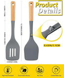 Pack of 2 Large Silicone Spatula, Heat Resistant Solid Turner, Non Stick Slotted Spatulas with Wooden Handle, Ideal Kitchen Utensils for Flipping, Pancakes, Eggs, Fish(GRAY) by CozyNest Decor