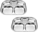 Korean Stainless Steel Divided Plates by KS&E, Little Kids Toddlers Babies small Tray, BPA Free, Diet Food Control, Compact Serving Platter, Snack, 5 Compartment Plate Silver, Set of 2 by TinyTreasures Baby Boutique