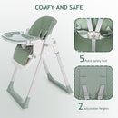 3 in 1 Baby High Chair with Wheels, Adjustable 5 Point Harness, Tray, Foot Rest, Backrest and Seat Height, Foldable High Chair for Toddlers, Green by TinyTreasures Baby Boutique