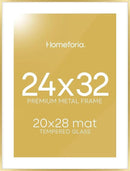 Homeforia 24x32 Poster Frame Gold, High End Metal 24 x 32 Large Picture Frames with Mat 20 by 28 for Photo, 24x32 Gold Frame Matted to 20x28 inch Print, 32x24 Frame, Tempered Glass, Wall Kit, Set of 1 by CozyNest Decor