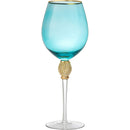 Large Diamond Wine Glasses, 10" H Gold Rim (4, Blue)