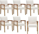 Kmax Modern Dining Chairs Set of 6 Linen Fabric Kitchen Arm Chairs Upholstered Accent Chairs with Wooden Legs for Dining Room, Living Room, Bedroom, White by CozyNest Decor