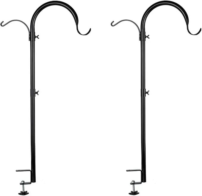 WOSIBO 2 Pack Three Span Deck Hook, 37 Inches Deck Bird Feeder Pole, Hanging Baskets Porch Multi-Hook for Deck Kit with Three Branches for Plant Hangers, Lanterns, Wind Chimes and More