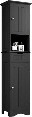 ChooChoo 67" Tall Bathroom Storage Cabinet Freestanding with Adjustable Shelves, Narrow Storage Linen Cabinet with 2 Doors and 1 Drawers for Bathroom, Living Room, Kitchen, Black by CozyNest Decor