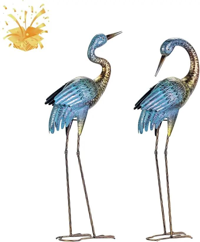 Natelf Garden Crane Statues Outdoor, Standing Blue Heron Decoy Sculptures, Metal Bird Yard Art for Lawn Patio Backyard Decoration(Set of 2), photo 7 of 8