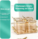 Acrylic Condiment Spice Jars,Condiment Spice Box With Lids and Spoons and Tray,Clear Plastic Condiment Canisters,Seasoning Box 4 Pack,Seasoning Box Set for Kitchen to Storage Salt,Paprika,Sugar by CozyNest Decor