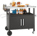 Grill Cart Table with Big Storage Cabinet, Movable Outdoor Dining Cart Pizza Oven Stand, Kitchen Cart Island Multifunction Food Prep Table Stainless Steel Surface by CozyNest Decor