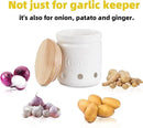Large Garlic Keeper with Wooden Lid, Ceramic Garlic Holder Storage, Garlic Container for Kitchen, Garlic Saver to Keep Your Garlic Cloves Fresh Longer 4.5-Inch, White by CozyNest Decor