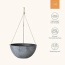 LA JOLIE MUSE Large Hanging Planters for Outdoor Plants - 13 Inch Hanging Flower Pots with Drainage Holes, Set of 2, Rock Grey by CozyNest Decor