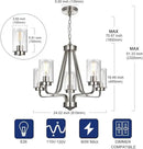 5-Lights Modern Pendant Light Fixtures, Wagon Wheel Dining Room Chandelier in Brushed Nickel, Hanging Ceiling Home Lighting for Foyer Kitchen Bedroom by CozyNest Decor