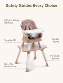HARPPA 6 in 1 Baby High Chair, Convertible Infant Feeding Chair for Babies & Toddlers Table, Dining Booster Seat with Removable Tray, Khaki by TinyTreasures Baby Boutique