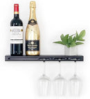 Wall Mounted Wine Rack – Metal Floating Bar Shelf with Bottle and Glass Holder, Holds 5 Bottles and 4-6 Glasses by CozyNest Decor