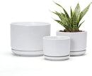 Ton Sin Plant Pots, 4.1+5.1+6.5 inch, Set of 3, Ceramic Planters with Drainage Hole and Saucer, Indoor Flower Pot with Hole Mesh Pad, Gifts for Mom(Matte White) by GreenHaven Gardens