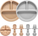 Silicone Baby Feeding Set, 2 Pack Divided Baby Plates with Suction, 2 Pack Spoons and Forks Set, BPA Free, Baby Led Weaning Supplies for Toddler Utensils Baby Feeding Essentials by TinyTreasures Baby Boutique