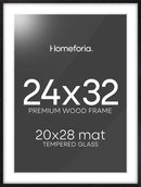 Homeforia Black Wood Frame 24x32, High End Oak 24x32 Large Wooden Poster Frames with Mat 20x28 inch Photo, 24 x 32 Picture Frame Matted to 20 x 28, 32x24 Thin Frame, Tempered Glass, Wall Kit, Set of 1 by CozyNest Decor