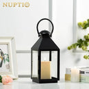NUPTIO Black Decorative Candle Lantern: Metal Pillar Candle Holders for Table Centerpiece - 10.2in Tall Hanging Lanterns for Outdoor Wedding Party Home Living Room Fireplace Decor by CozyNest Decor