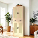 71" Tall Oak & Rattan Pantry Cabinet - Boho Chic Kitchen Storage with Doors & Drawer for Dining Room, Hallway or Kitchen Organization by CozyNest Decor