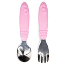 Bumkins Toddler Utensils, Kids Size Fork and Spoon Set, Silicone and Stainless-Steel Training Silverware, Angled Fork / Spork for Self-Feeding, Children Learning to Eat, 18 Mos Up, Hello Kitty Pink by TinyTreasures Baby Boutique