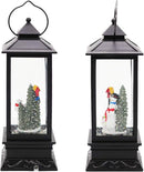 Eldnacele Christmas Snow Globe Lantern with Music, Battery Operated Lighted Swirling Glitter Water Lantern with Timer for Christmas Home Decoration, Snowman