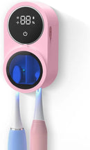 Toothbrush Holder and Cleaner for Bathroom Light Cleaning Fan Drying Round in Circle Automatic Rotating Cover Wall Mounted Smart Home Gadgets (03 Pink) by CozyNest Decor