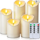 Homemory Outdoor Waterproof Flameless Candles, LED Candles, Battery Operated Candles with Remote and Timers, Electric Fake Plastic Pillar Candles, Ivory White, D3 H4 5" 6" 8" 8", Set of 5 by CozyNest Decor