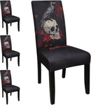 JQinHome Black Halloween Chair Slipcover,Skull Chair Covers Set of 4, High Stretch Washable Chair Protector Cover for Dining Room, Kitchen,Home Party,Wedding Ceremony(Skull Black,4PC) by CozyNest Decor
