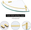 KES Glass Corner Shelf Bathroom Shelf Tempered Glass with Rail SUS 304 Stainless Steel Floating Wall Mount Bracket Brushed Gold, BGS2101A-BZ by CozyNest Decor
