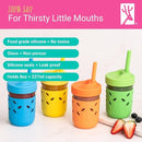 Elk and Friends Kids & Toddler Cups | The Original Glass Mason jars 8 oz with Silicone Sleeves & Silicone Straws with Stoppers | Smoothie Cups | Spill Proof Sippy Cups for Toddlers | 4 Pack by TinyTreasures Baby Boutique