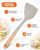 Silicone Cooking Utensils Set, Perfectly Angled for Frying, Mixing,Serving,Draining,Turning and Stirring, BPA-Free Matte Silicone, Wood Handles, Safe for Nonstick Cooking Surfaces,4 Pack (Khaki) by CozyNest Decor