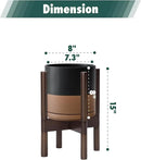 D'vine Dev Ceramic Planter with Walnut Color Stand - 8 Inch Modern Round Flower Pot with Wood Planter Holder, Black/Speckled Tan, 55-B-Y-7 by CozyNest Decor