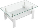 Glass Coffee Table Rectangle Living Room Center Table, with Transparent Tempered Glass Tabletop and White MDF Layer,for Living Room and Office, Transparent +White by CozyNest Decor