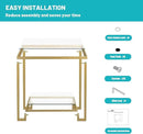 2 Tier Rectangular Side Table, Gold End Table with Glass Top, Modern Metal Clear Coffee Table，Small Accent Table for Living Room, Bedroom, 22" x 12.4" x 24" by CozyNest Decor