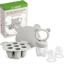 JEXFUN Baby Fruit Food Feeder & Mini Freezer Nibble Tray Combo, Breastmilk Popsicle Molds for Baby Cooling Relief, BPA Free Silicone Feeder for Safe Infant Self Feeding, 4 Month+ (Light Grey) by TinyTreasures Baby Boutique