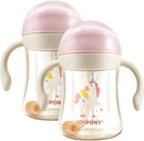 Sippy Cups for Toddlers 1-3, Spill Proof Weighted Straw Cup with Handle for Baby 6 Months + old, 2 Pack, Total 4 Silicone Straws, PPSU, BPA Free, 9 oz (Pink) by TinyTreasures Baby Boutique