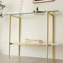 Glass Console Table for Living Room, Foyer & Entrance, 2-Tiers Mid-Century Modern Sofa Table with Clear Glass Top, White Marble Finish Wood Shelf and Gold Finish Frame by CozyNest Decor