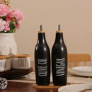 HOMCDALY Olive Oil and Vinegar Dispenser Set, Ceramic Oil and Vinegar Bottles with Bamboo Tray, 16.9oz Kitchen Cruet - Set of 2 - Black by CozyNest Decor