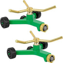 [2 Pack] RESTMO 3-Arm Metal Sprinkler with Wheel Base, 360 Degree Automatic Rotary Lawn Sprinkler System for Garden Plant, Flower Bed and Yard Watering and Large Yard Area Watering by GreenHaven Gardens