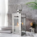 TRIROCKS Stainless Steel Decorative Lantern 12'' High Metal Hanging Lantern with Clear Glass Panels Perfect for Home Decor Living Room Parties Events Tabletop Indoors Outdoors (Silver) by CozyNest Decor