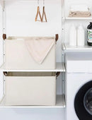 StorageWorks 45L Extra Large Fabric Storage Bins with PU Handles, Storage Baskets for Organizing, Large Laundry Basket, 2-Pack, Beige, 19" L X 13.25" W X 11" H by CozyNest Decor